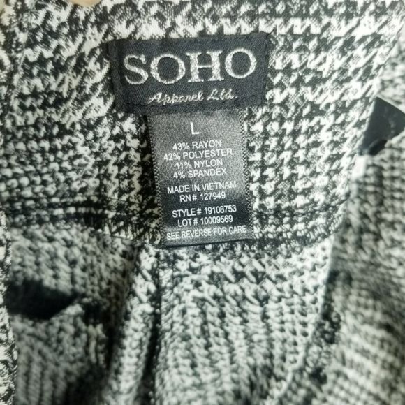 Soho Apparel Womens Black White Houndstooth Stretch Pants‎ Size L Career Work - Picture 3 of 8